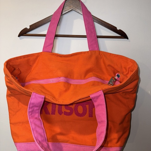 Kitson Tote Bag ZipHandbag LA Neon Pink‎ Orange Canvas Lined 16x7x12 Drop 8" - Picture 5 of 12